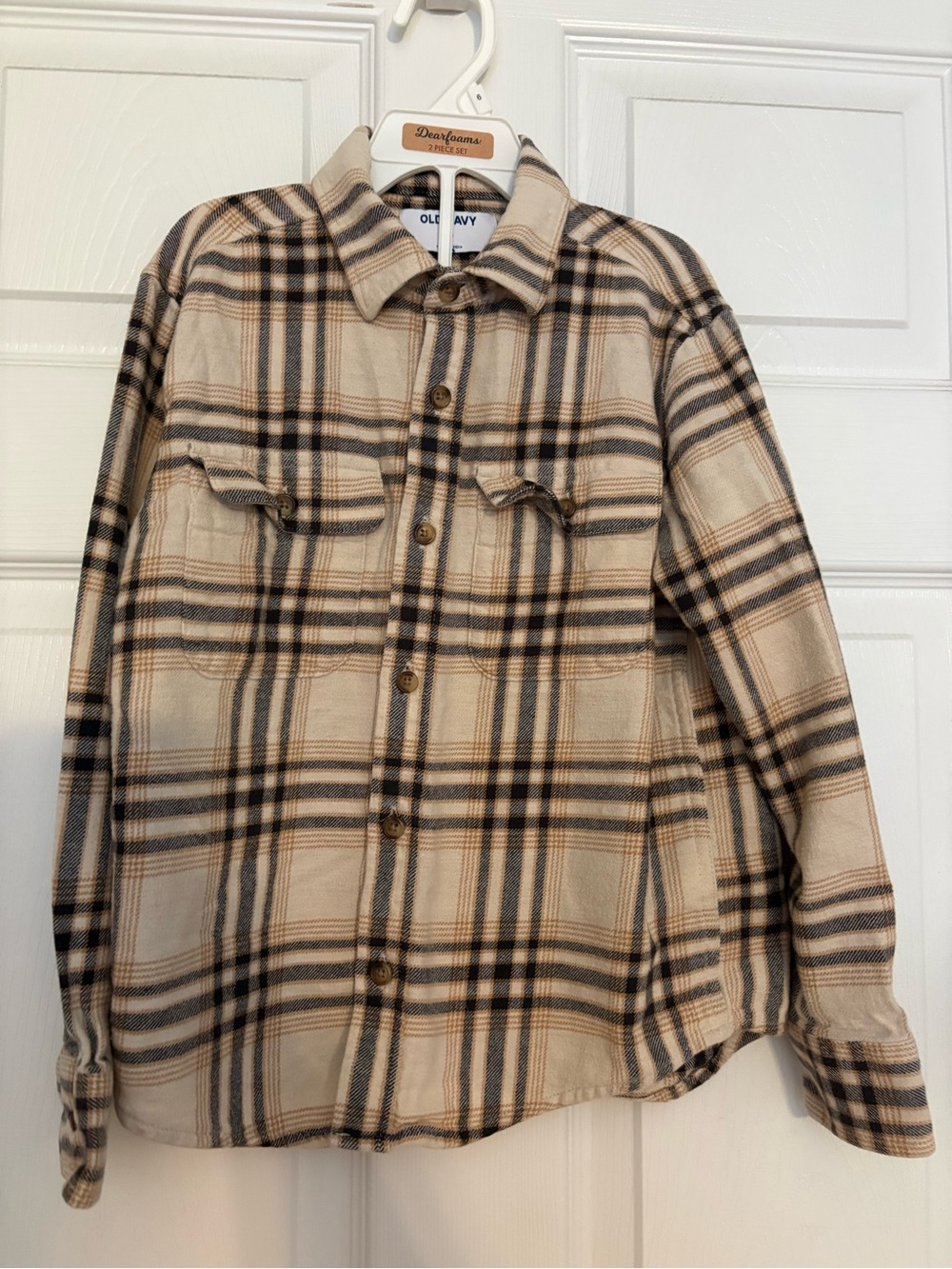 Old Navy Boys Beige Plaid Button-Up Flannel Shirt Size 8